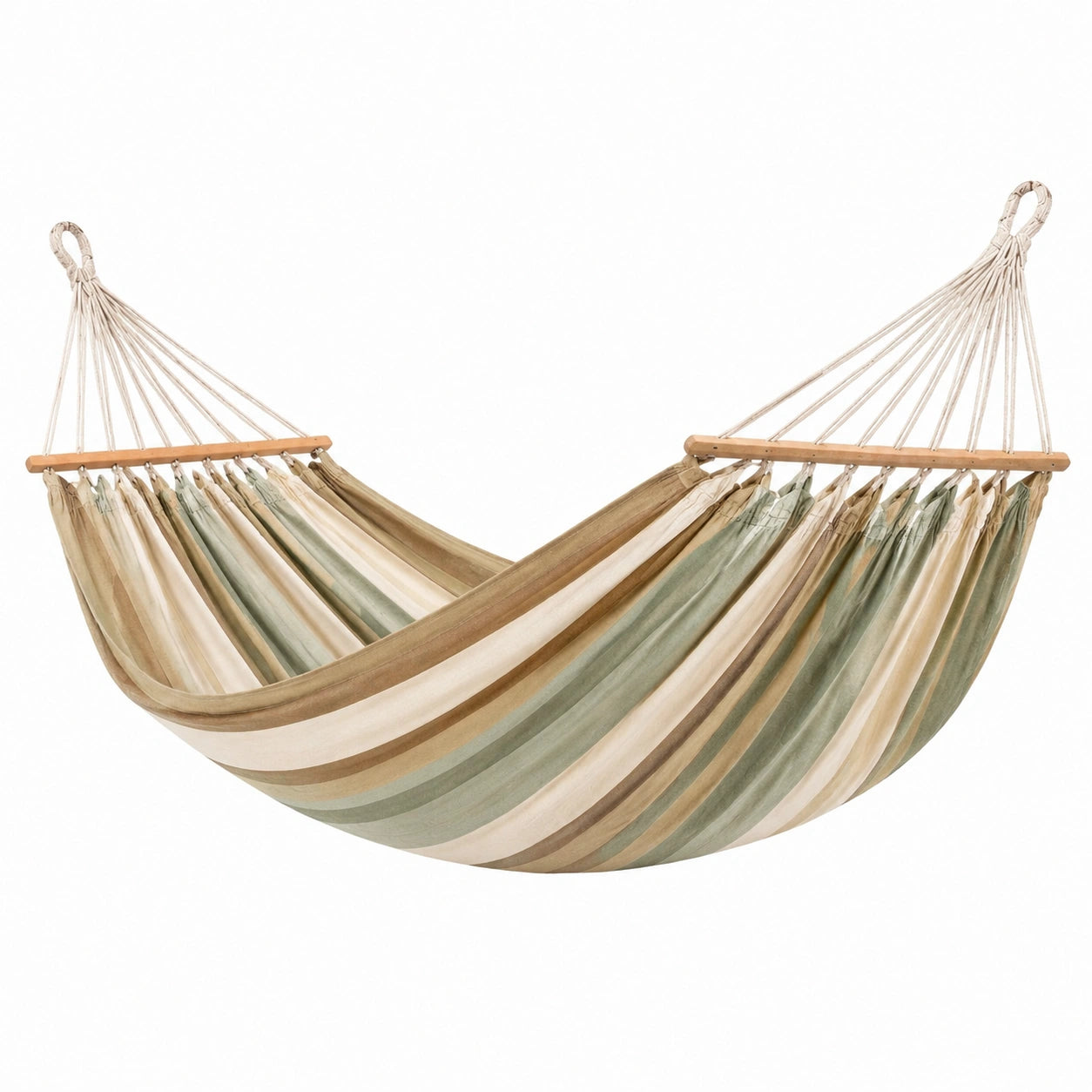Amaca in cotone con barre di legno verde e beige 200x150 cm
