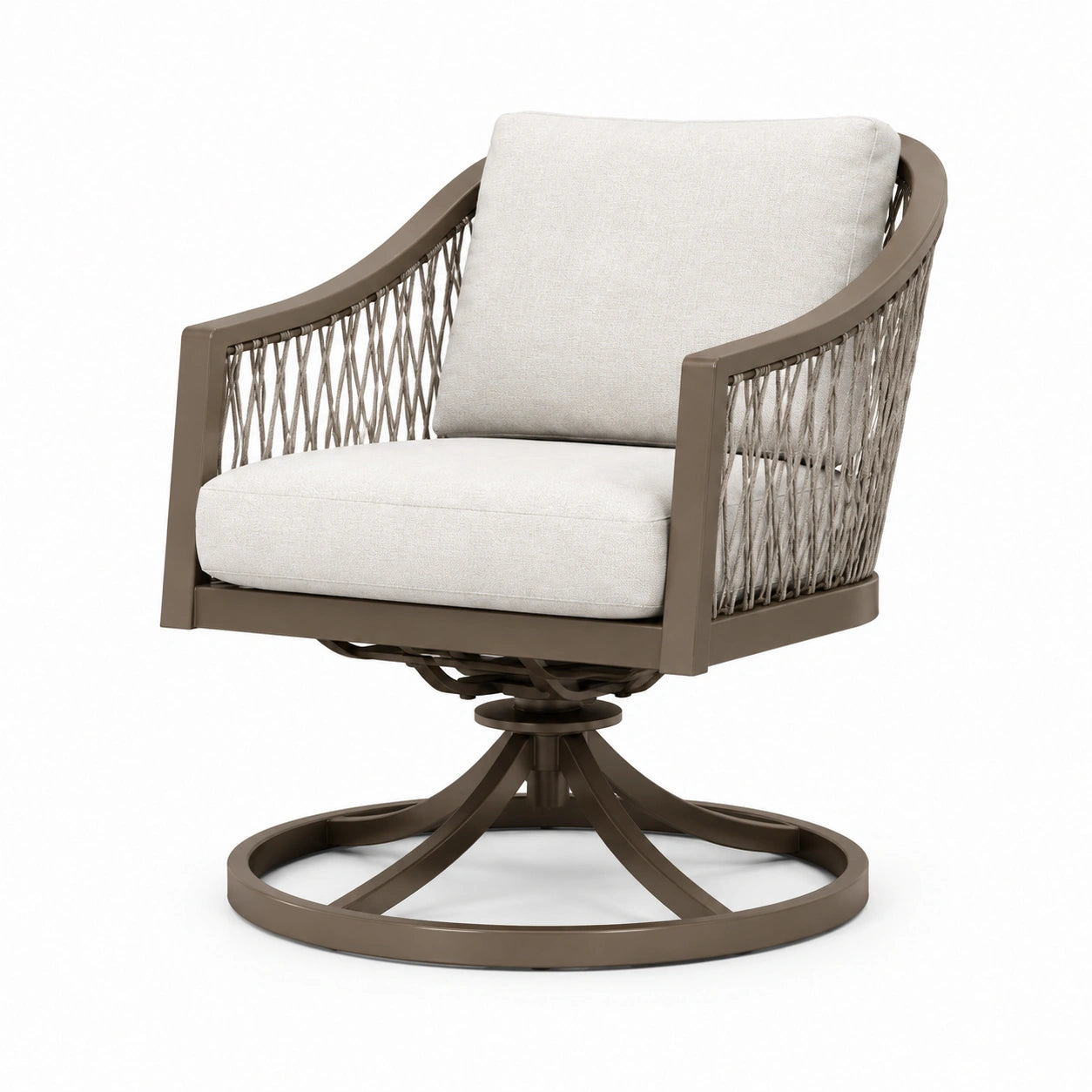 Sedia Girevole per Esterni in Metallo e Tessuto Poliestere Beige