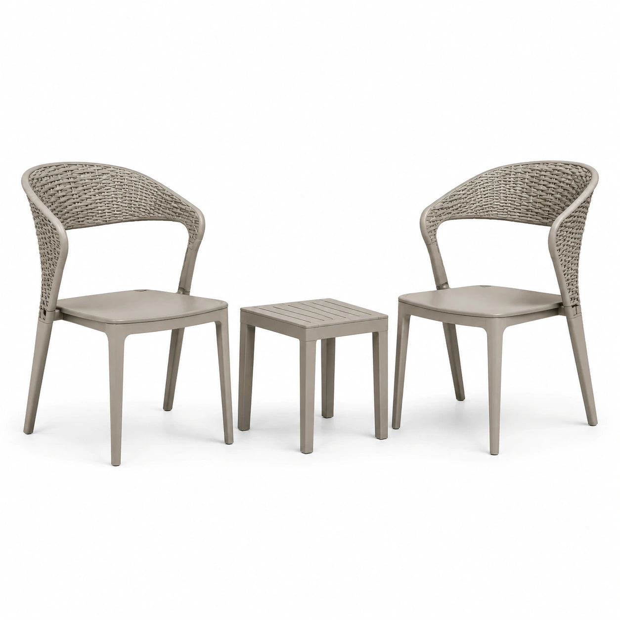 Set bistrot in polipropilene intrecciato beige da esterno 2 sedie 1 tavolino