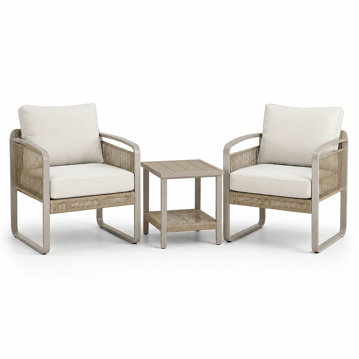 Set da giardino in metallo con sedie in poliestere e tavolo quadrato beige