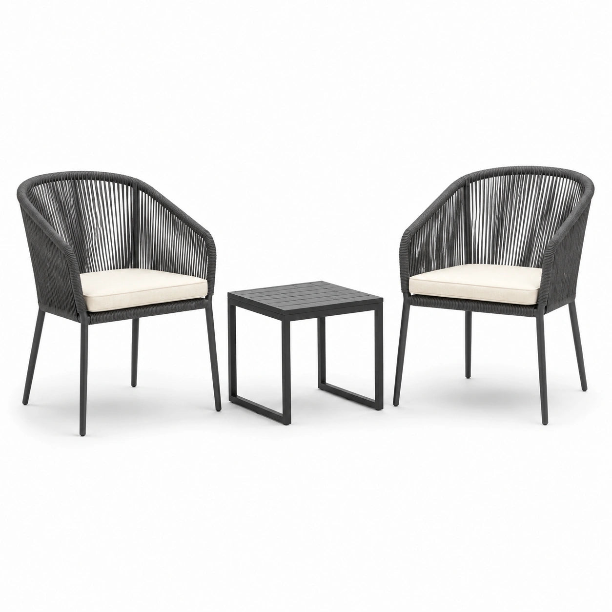 Set bistrot da giardino in corda e metallo nero